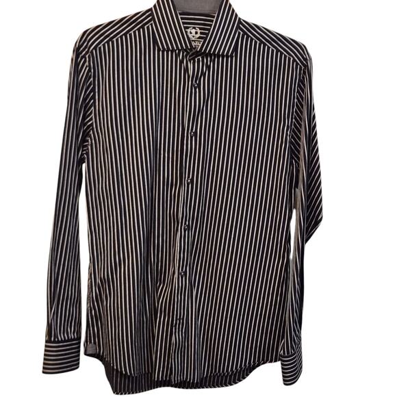 Bugatchi Striped Button Down Shirt, Embroidered logo, flip cuffs sz 15.5 34/35 - Picture 2 of 13